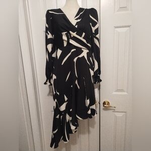Dkny Black and White Asymmetrical Wrap Dress